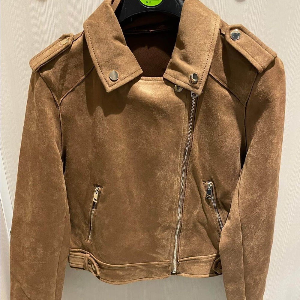 Camel Faux Leather Biker Jacket